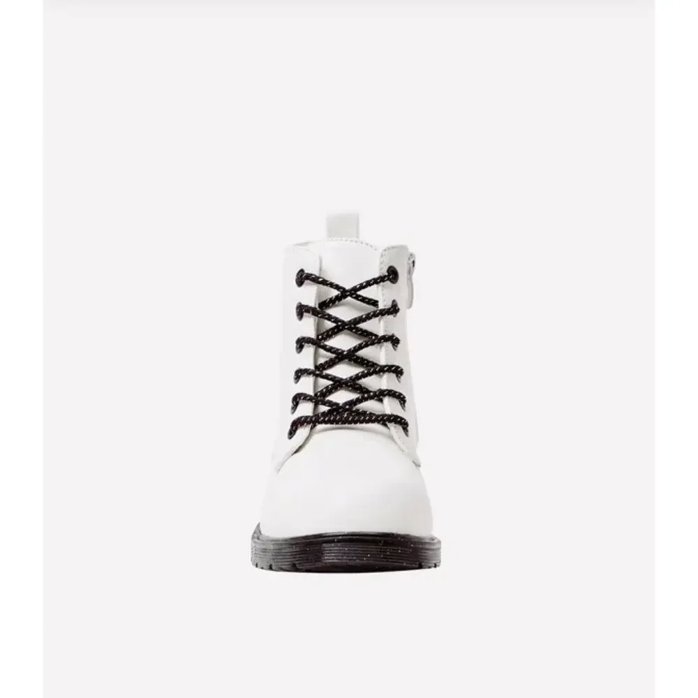 FabKids Girls White Combat Boots Black Glitter Soles Size 13